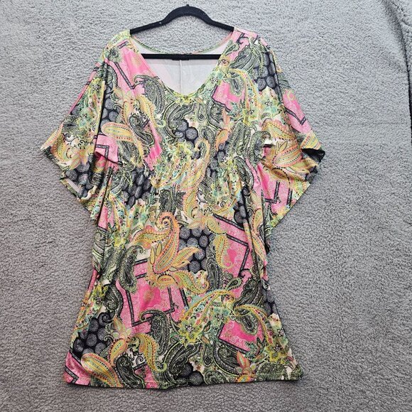 Isle Colorful Boho Paisley floral Print Tunic V-Neck elastic waist Flowy Size XL - Picture 1 of 8